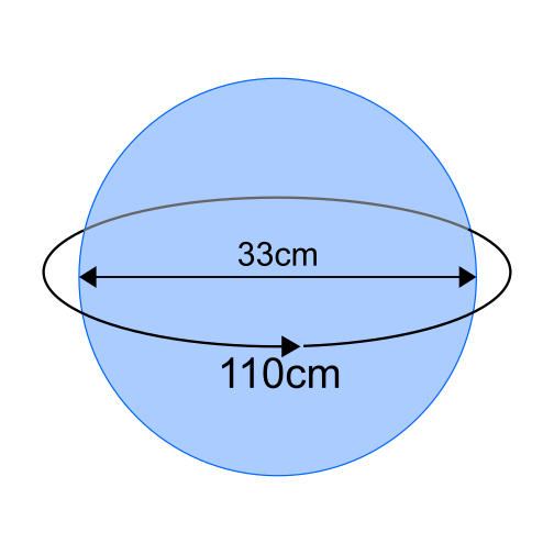 Bola de 33cm de diâmetro com 110cm de circunferência